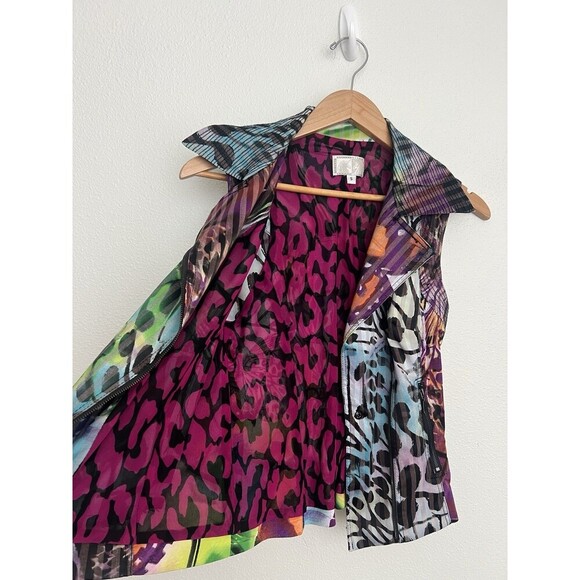 VTG Y2K Alberto Makali Sleeveless Moto Vest S Soft Grunge Butterfly Colorful Zip - Picture 8 of 11